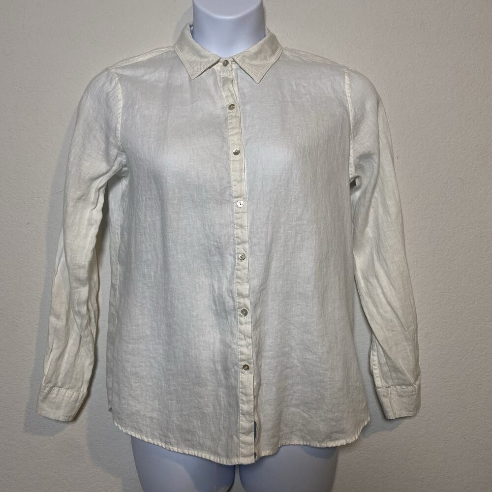 Jones New York Womens White Button Down 100% Linen Medium Lightweight Coastal